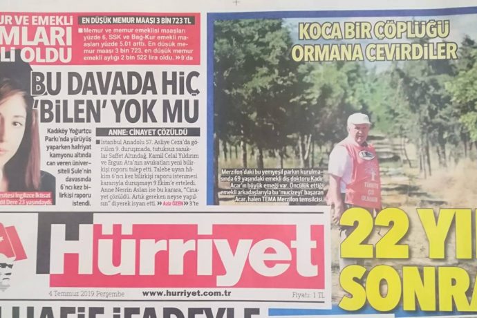 Tema Merzifon Parkı’nın Başarı Öyküsü, Hürriyet Gazetesi’nin Manşetinde